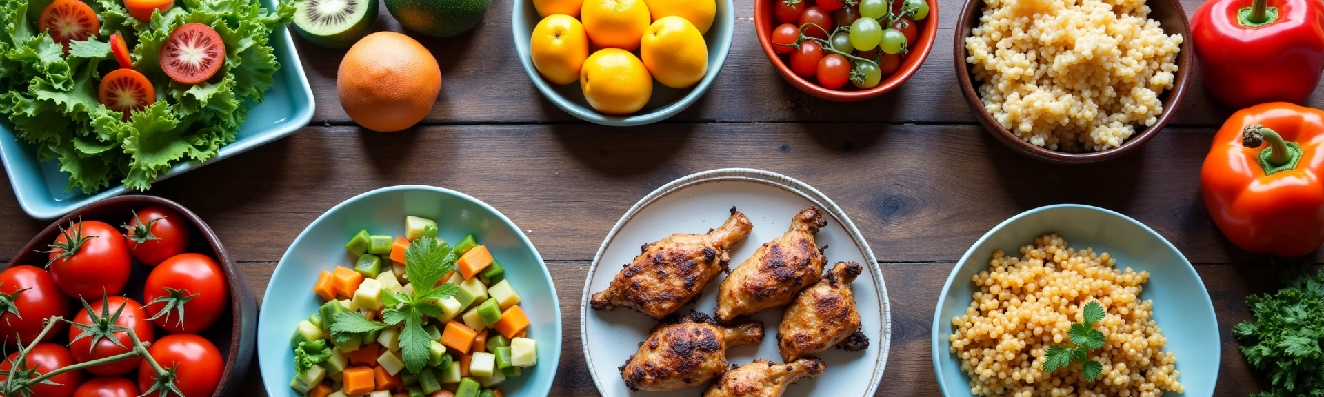 Imagen de un plan de comidas saludable y bien estructurado sobre una mesa de madera.